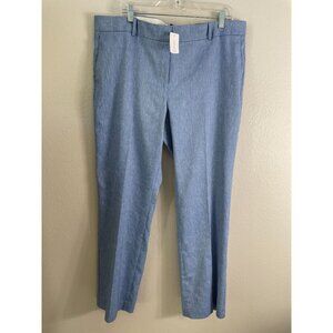 NEW Ann Taylor Womens 16 Straight Leg Pants Blue Linen Blend Mid Rise Career